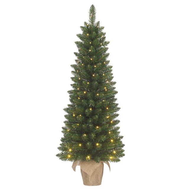 Sapin de Noël artificiel dans un sac en jute avec LED H120 cm GERLOS Couleur vert <span itemprop=