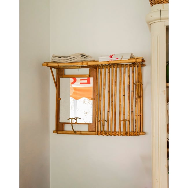 Miroir en bambou multifonctionnel Georges N°1477 - Bon état Couleur bois clair <span itemprop=