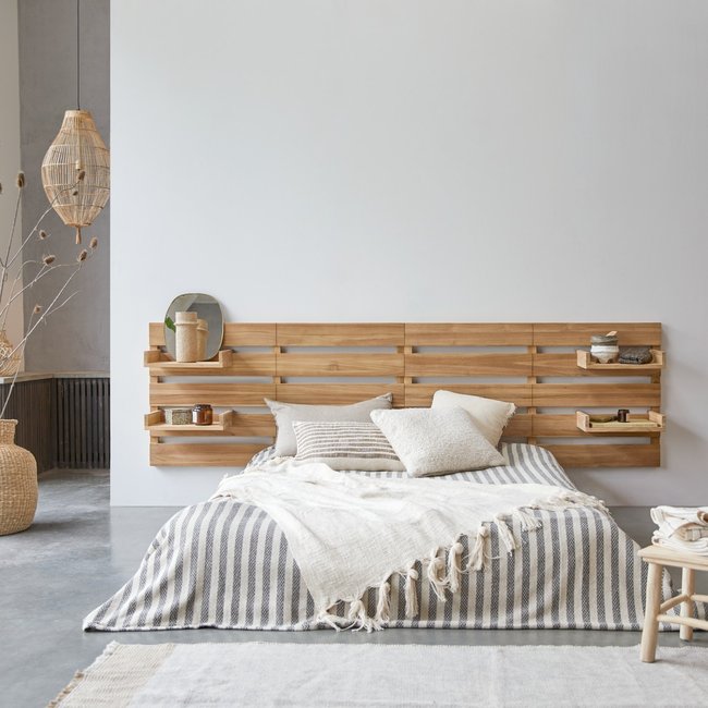 Tête de lit avec étagères en teck massif 270 cm URBAIN Couleur naturel <span itemprop=