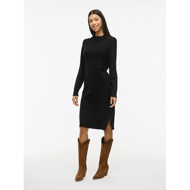 Midi Jumper Dress in Fine Knit with High Neck, black, VILA