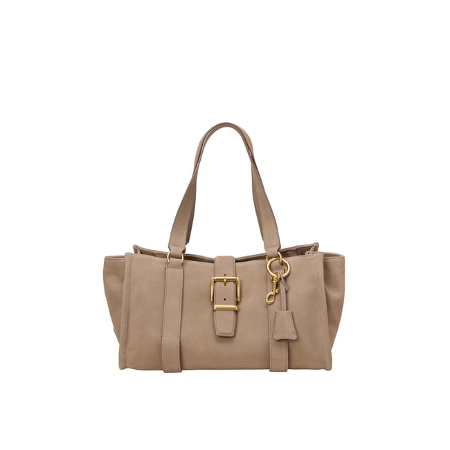 Shopper en cuir velours doux marron <span itemprop=