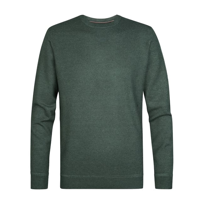 Pull col rond en fine maille vert foncé <span itemprop=