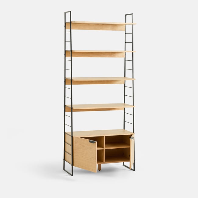 Libreria in rovere impiallacciato e acciaio inossidabile, altezza 190 cm, WATFORD metallo nero/quercia LA REDOUTE INTERIEURS