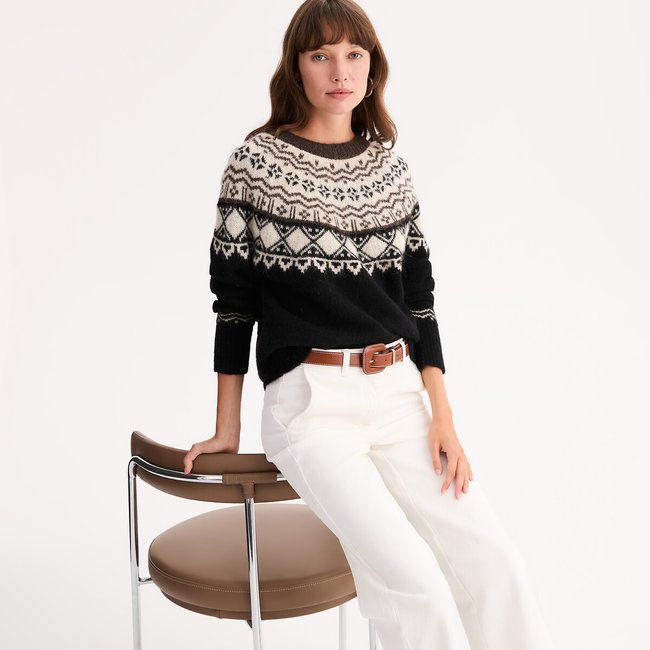 Jersey de punto grueso jacquard, mezcla de alpaca jacquard <span itemprop=