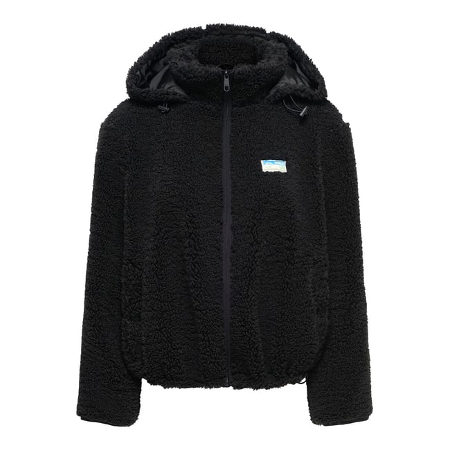 Manteau sherpa à capuche noir <span itemprop=