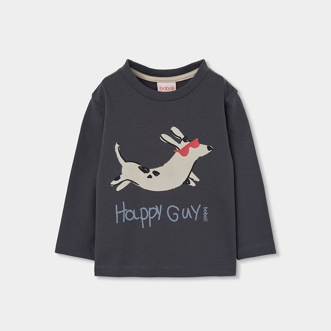 T-shirt en maille garçon imprimé lapin gris <span itemprop=