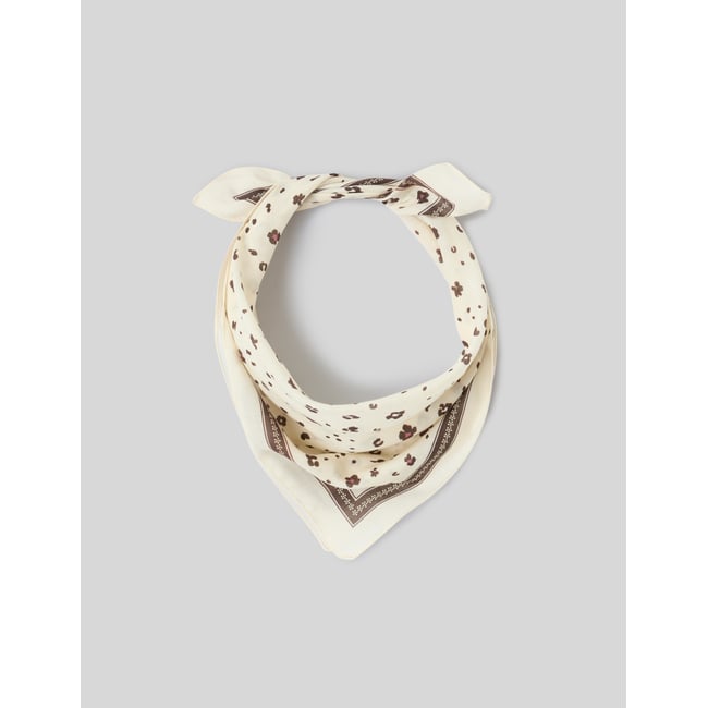 Foulard carré imprimé ecru <span itemprop=
