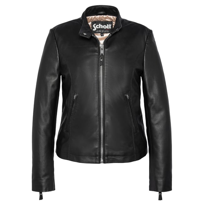 Blouson biker, cuir d'agneau noir <span itemprop=