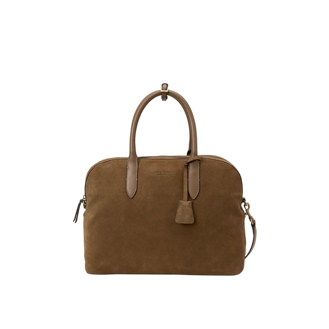 Shopper moyen en cuir de vachette velours doux marron <span itemprop=