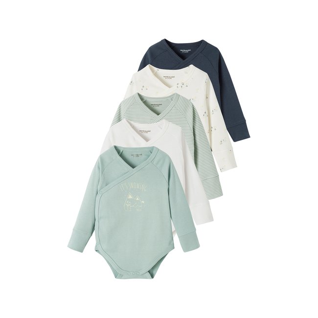 Lot de 5 bodies évolutif ouverture naissance bleu grisé <span itemprop=