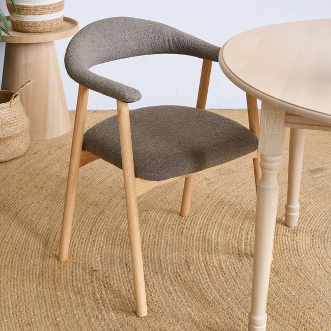 Chaises de salle à manger chêne et bouclette taupe (lot de 2) - ELYA Couleur marron <span itemprop=