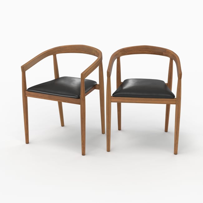 Lot de 2 chaises en bois de teck vernis et assise en cuir - BALI Couleur noir <span itemprop=