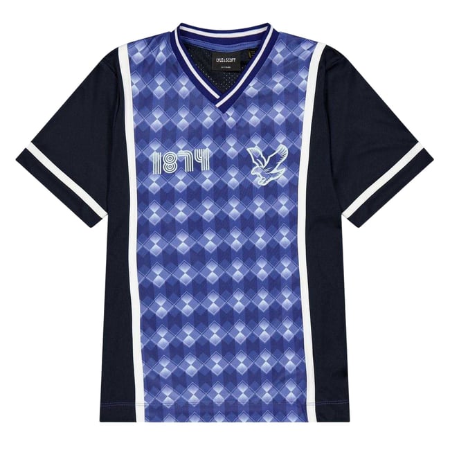T-shirt manches courtes col V motif/style losange bleu imprimé <span itemprop=