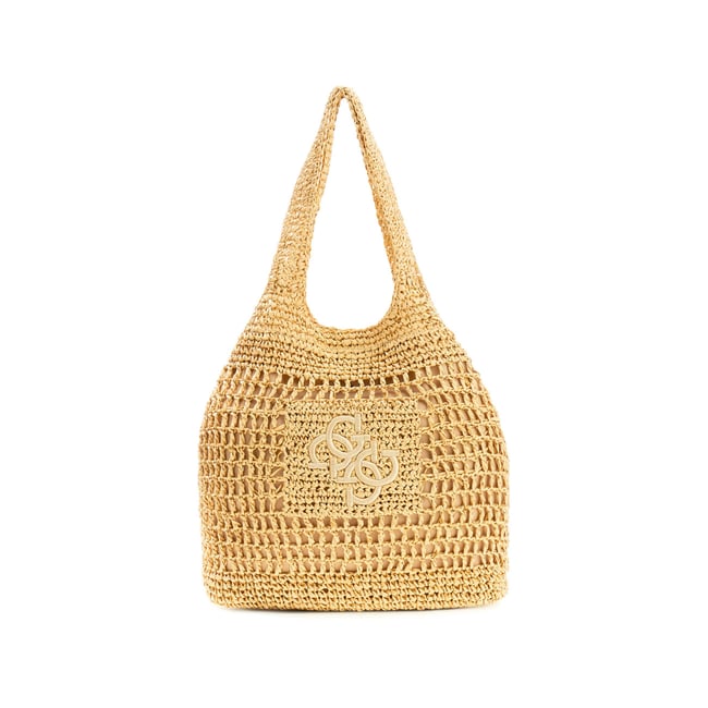 Sac À Bandoulière En Raffia beige <span itemprop=