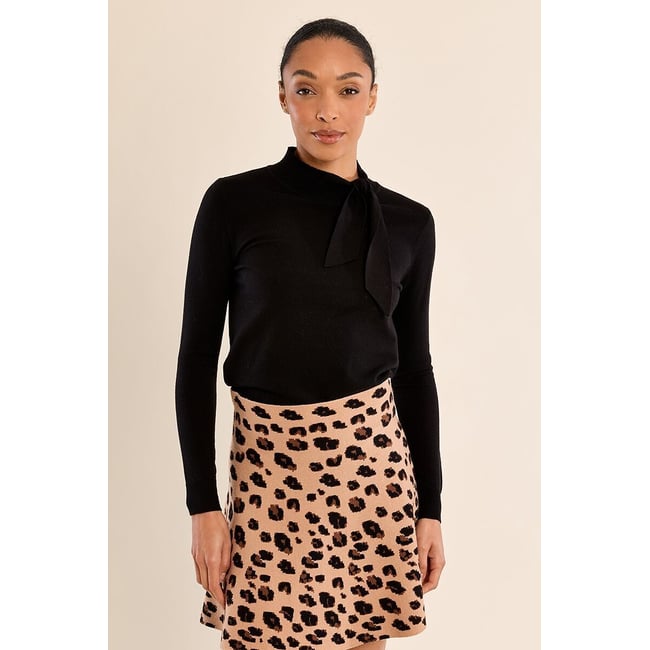 Pull manches longues avec col à nouer noir <span itemprop=