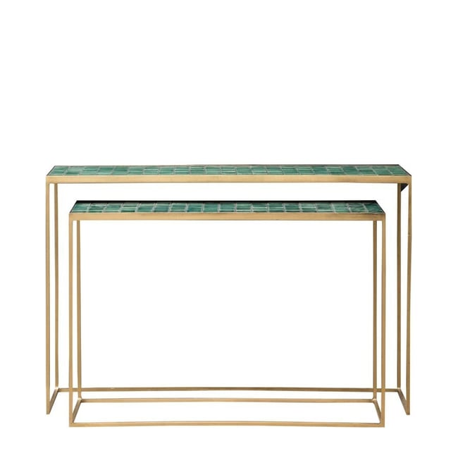 Lot de 2 consoles en céramique PORTO Couleur bleu <span itemprop=
