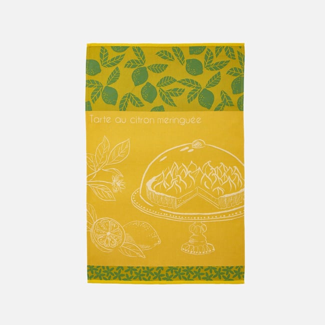 Torchon jacquard en coton TARTE AU CITRON jaune <span itemprop=