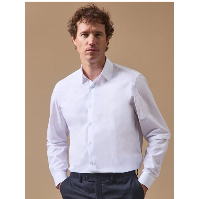 Chemise popeline unie  coupe contemporaine blanc <span itemprop=