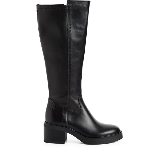 Bottes talon bloc noir cuir <span itemprop=