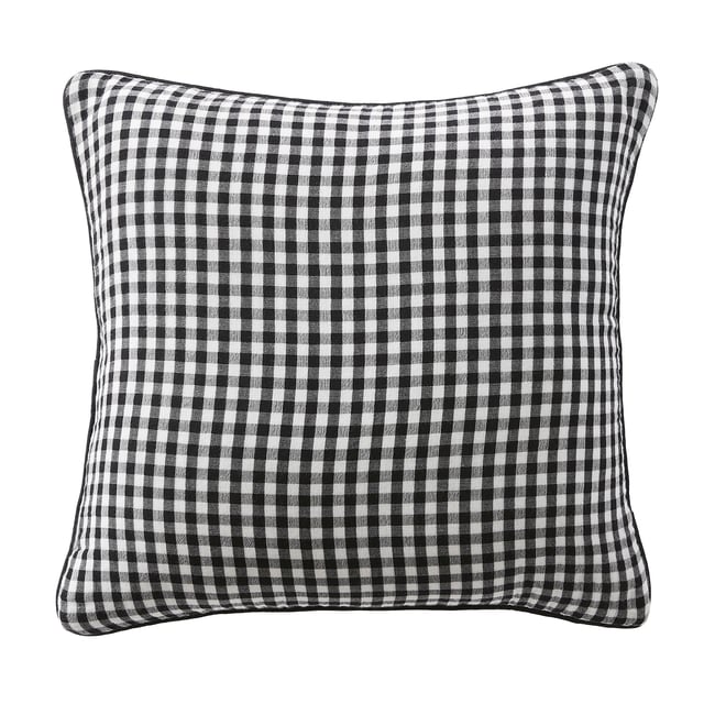 Coussin avec passepoil 45x45 cm Gaze de Coton Quadri truffe noir <span itemprop=