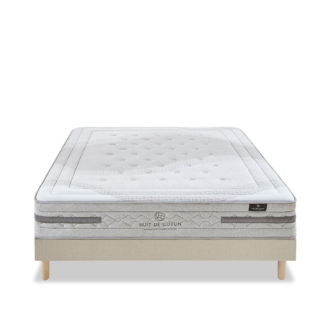 Ensemble Sérénade 180x200 cm Matelas Ressorts ensachés + Sommier Bois Couleur beige <span itemprop=