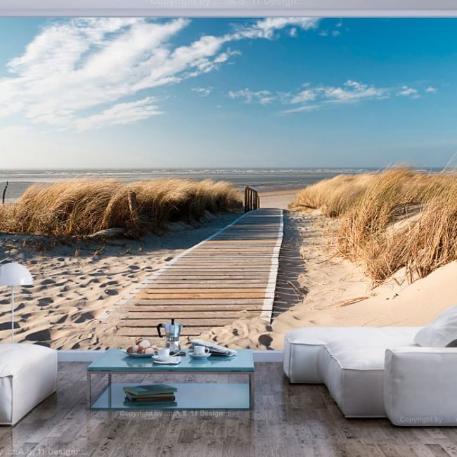 Papier peint intissé panoramique Paysage Plage - Mer du Nord, Langeoog Couleur bleu <span itemprop=