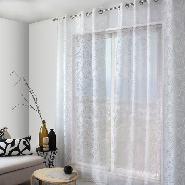 Voilage feuillage abstrait blanc <span itemprop=