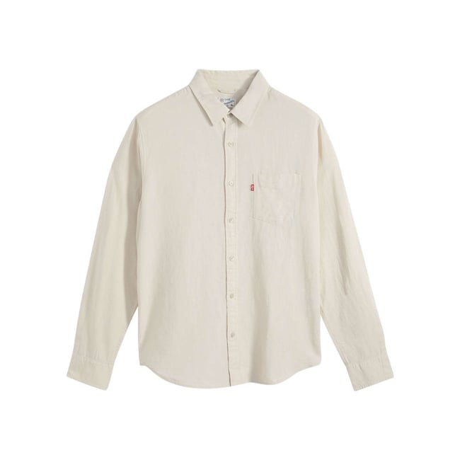 Chemise en coton beige à coupe droite pourvue d'un col à revers beige <span itemprop=