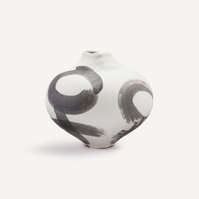 Vase en céramique mate, H19,5 cm, Brush Couleur blanc/noir <span itemprop=