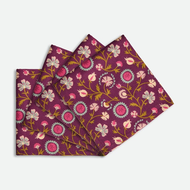 Set of 4 Izild Floral Print Washed Cotton Napkins print/plum  LA REDOUTE INTERIEURS