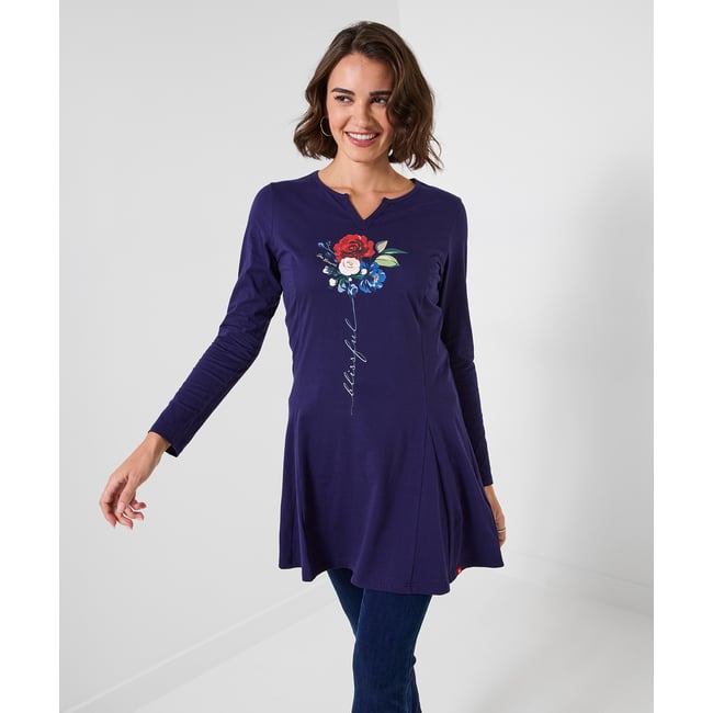 Tunique Imprimé Fleur à Tige Blissful bleu <span itemprop=