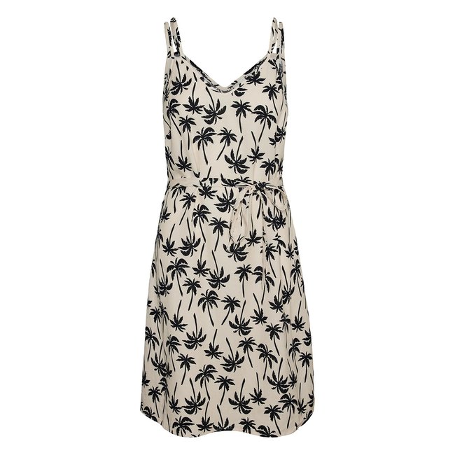 Vestido estampado, para atar bege/preto <span itemprop=
