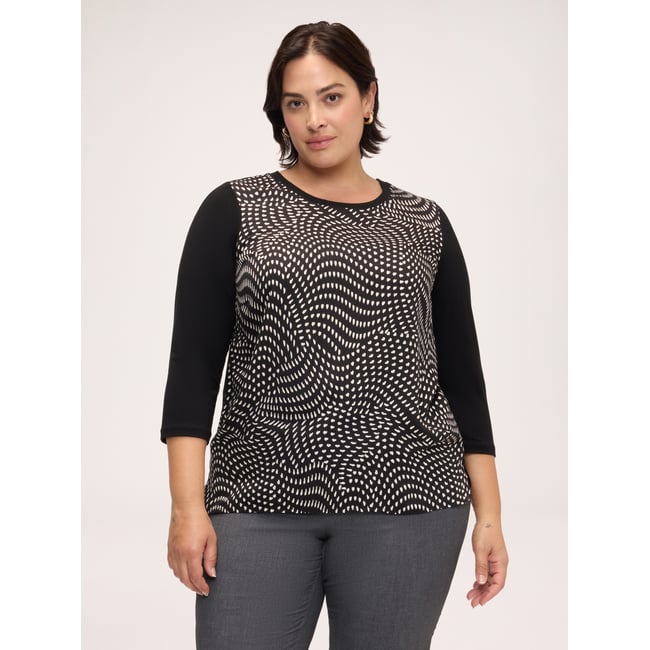 T-shirt bimatière avec imprimé noir <span itemprop=