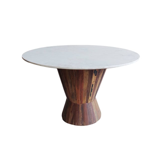 Table à manger en bois recyclé et en marbre ANYA Couleur bois foncé <span itemprop=