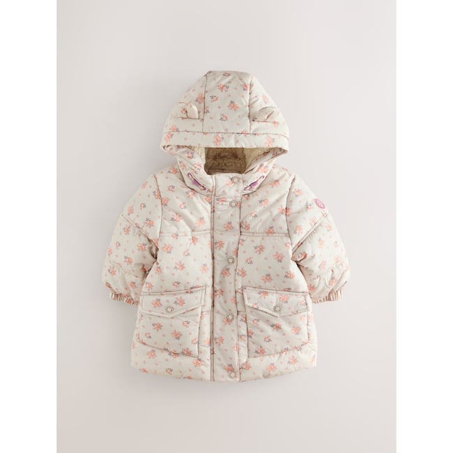 Manteau matelassé imperméable imprimé crème rose <span itemprop=