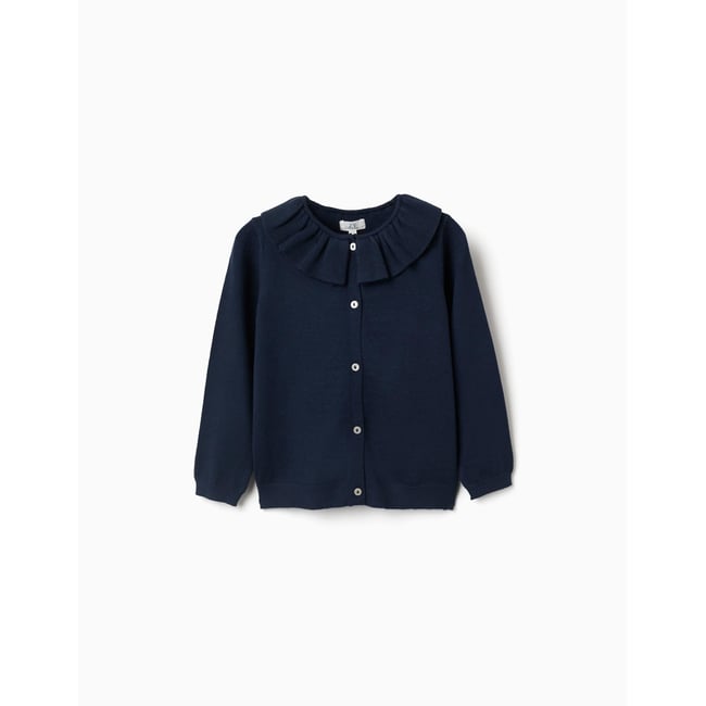 Gilet en maille avec col à volants bleu <span itemprop=