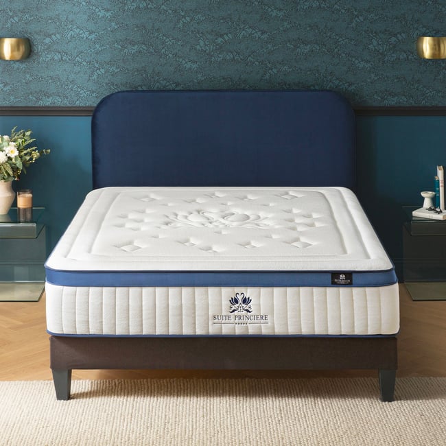 Ensemble Suite Princière - Matelas micro-ressorts + Sommier - 30 cm d'épaisseur - Accueil équilibré, soutien ferme Couleur blanc <span itemprop=