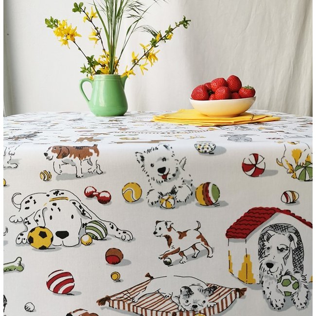 Nappe enduite carrée ou rectangle CHIENS multicolore <span itemprop=