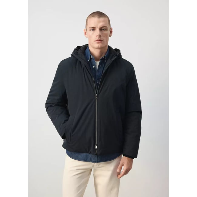 Blouson technique à capuche imperméable bleu nuit <span itemprop=