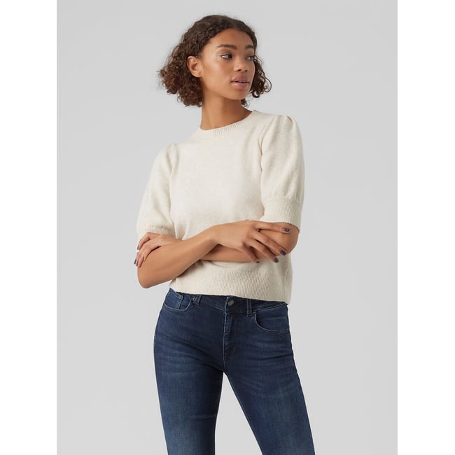 Crew Neck Jumper with 3/4 Length Sleeves, ecru , VERO MODA