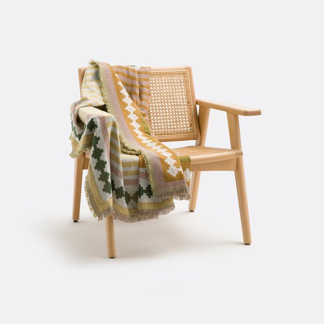 Plaid jacquard frangé, Mercado multicolore <span itemprop=