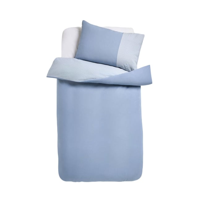 Housse de couette et taie d’oreiller en coton vichy bleu <span itemprop=