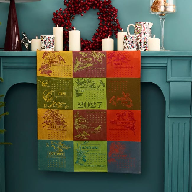 Torchon pur coton CALENDRIER 2027 celebration <span itemprop=