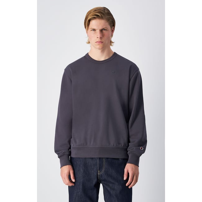 Sweat col rond petit logo  gris anthracite <span itemprop=