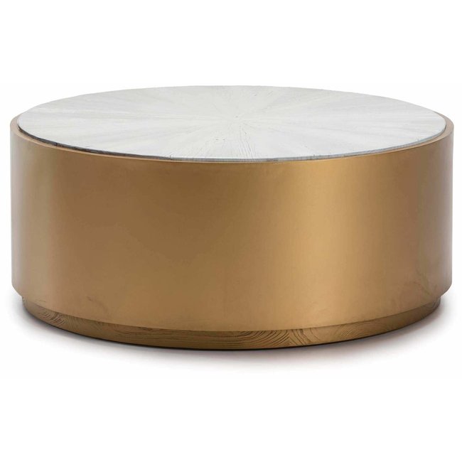 Table basse bois et métal ronde, Arrazua Couleur blanc, or <span itemprop=