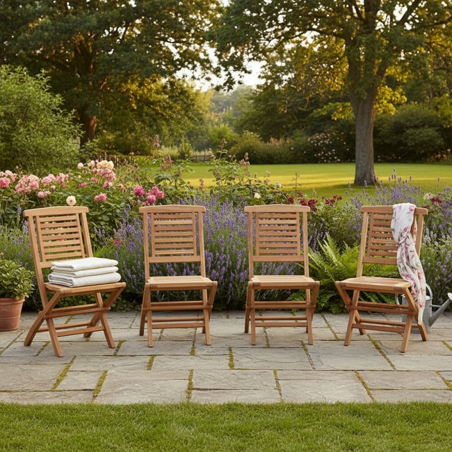 Chaises de jardin pliantes en teck massif Barbade (lot de 4) naturel <span itemprop=