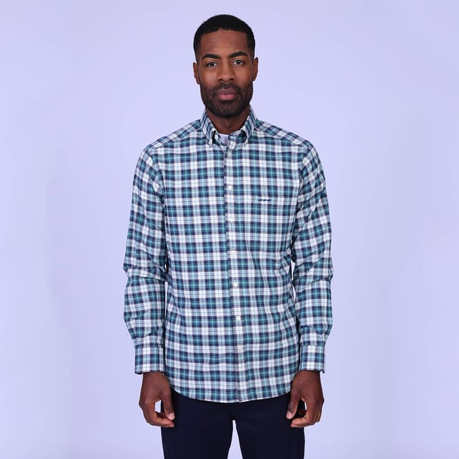 Chemise à carreaux Hodian bleu mineral <span itemprop=