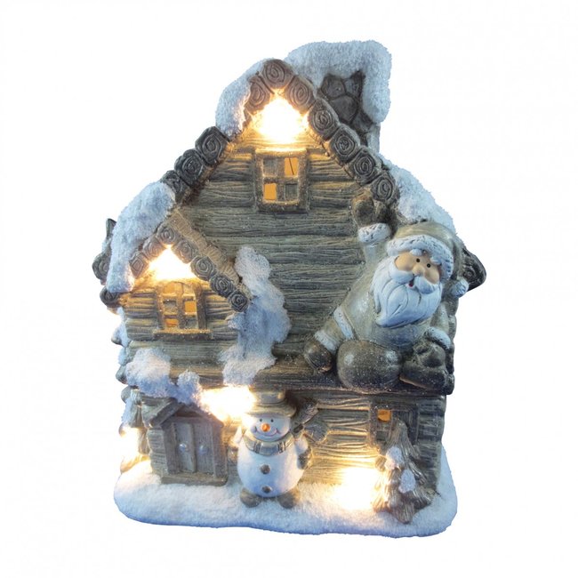 Maison lumineuse bonhomme de neige et pere noel Couleur blanc <span itemprop=