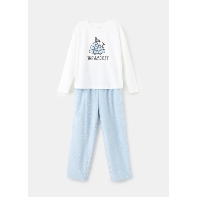 Pyjama long imprimé blanc cassé <span itemprop=