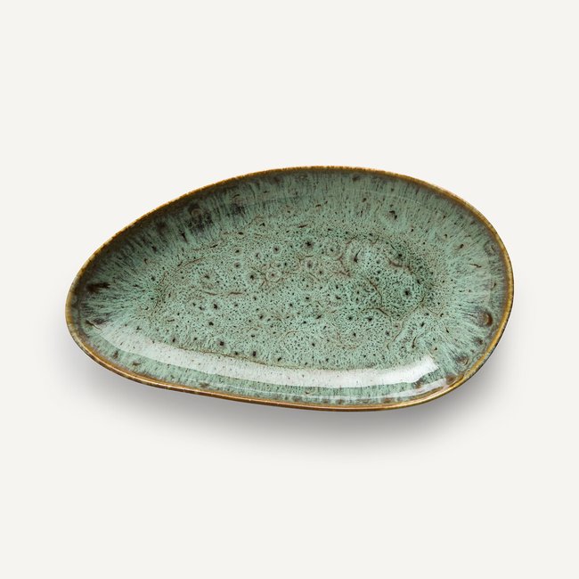 Fara Elongated Enamelled Stoneware Dish, khaki/blue, AM.PM